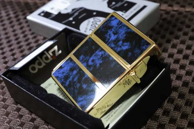 限定ZIPPO】1935復刻レプリカ 4面マーブルライン ゴールド＆ブルー 青