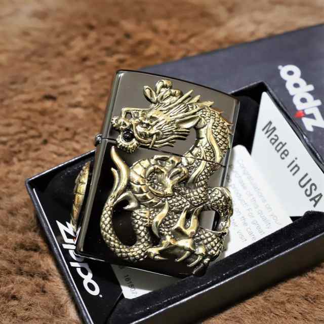 限定ZIPPO ジッポ 重厚 両面ドラゴン 黒 龍 竜 金 限定モデル 人気