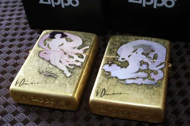 【天野喜孝 ZIPPO】風神 雷神 ジッポセット 金箔風仕上げ 立体絵柄 彫り 人気 プレゼント 天野ジッポ 天野ライター 金 アート 天野喜孝グ