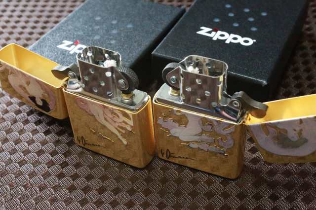 【天野喜孝 ZIPPO】風神 雷神 ジッポセット 金箔風仕上げ 立体絵柄 彫り 人気 プレゼント 天野ジッポ 天野ライター 金 アート 天野喜孝グ