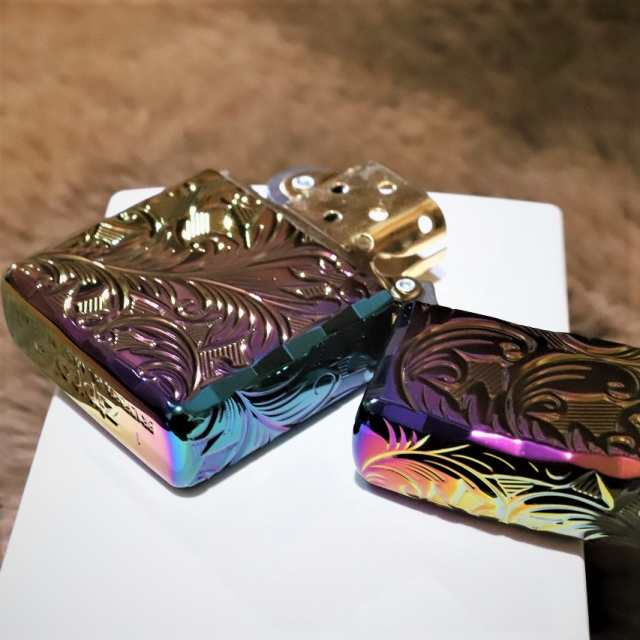 Armor ZIPPO 重厚アーマー 5面 リーフ LEAF レインボー チタンコーティング 人気 Zippo 深彫り アーマージッポ 七色  かっこいい 金タンク