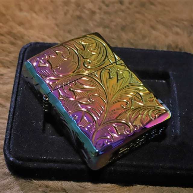 Armor ZIPPO 重厚アーマー 5面 リーフ LEAF レインボー チタンコーティング 人気 Zippo 深彫り アーマージッポ 七色  かっこいい 金タンク