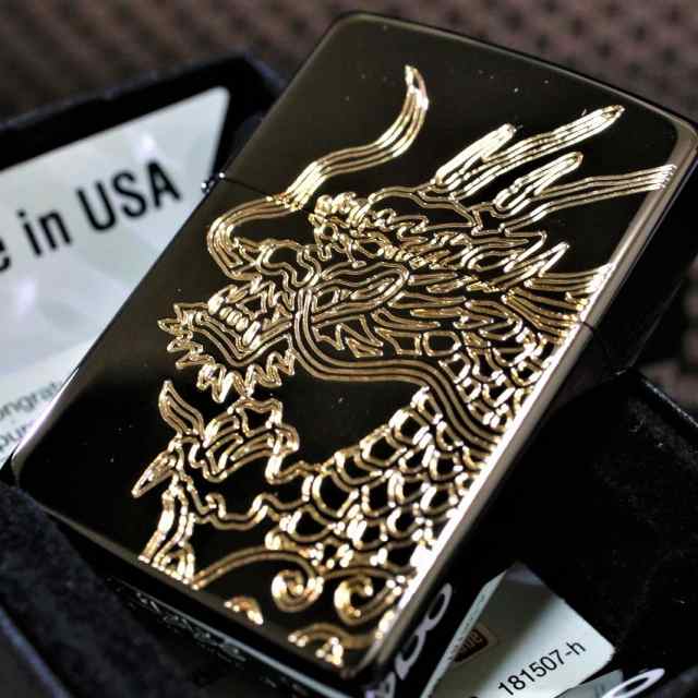 ZIPPO】和柄 龍 ジッポライター ブラックニッケル鏡面加工 綺麗な