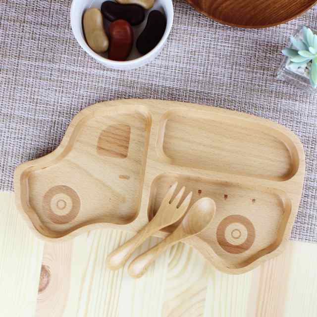 お食い初め 北欧産ブナ材の食器セット キッズプレート＆キッズスプーン・フォークの3点セット 選べるプレート（うさぎ・くま・くるま・くの通販はau  PAY マーケット - 漆器とキッチン 祭りのええもん