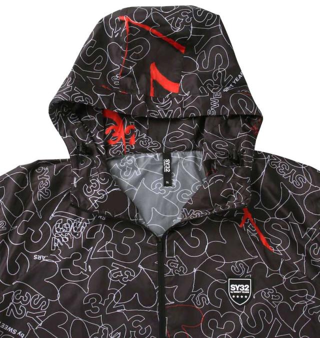 大きいサイズ SY32 by SWEET YEARS プリント ウインドブレーカー ブラック 3L 4L 5L 6L/1273-3346-2-200