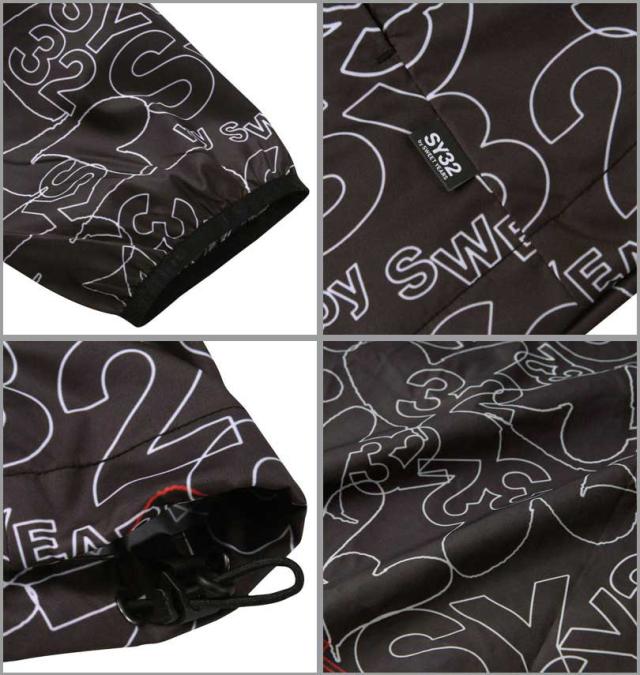 大きいサイズ SY32 by SWEET YEARS プリント ウインドブレーカー ブラック 3L 4L 5L 6L/1273-3346-2-200