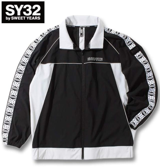 大きいサイズ SY32 by SWEET YEARS パイピング ナイロン トラックジャケット ブラック×グレー 3L 4L 5L 6L/1273-4355-1-200