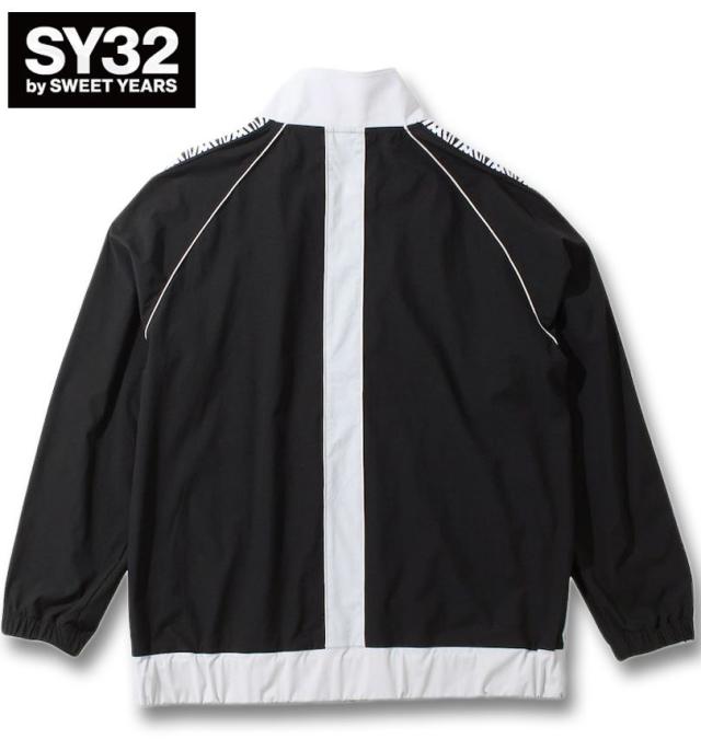 大きいサイズ SY32 by SWEET YEARS パイピング ナイロン トラックジャケット ブラック×グレー 3L 4L 5L 6L/1273-4355-1-200