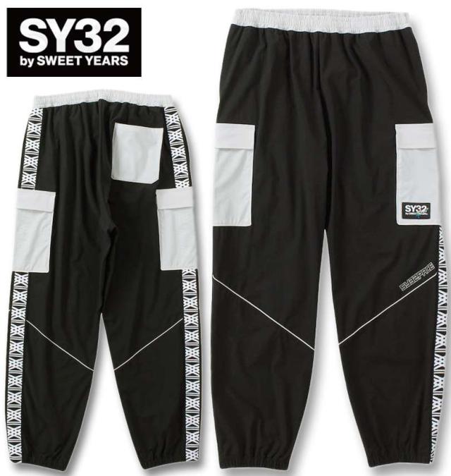 大きいサイズ SY32 by SWEET YEARS パイピング ナイロン カーゴパンツ ブラック×グレー 3L 4L 5L 6L/1274-4331-1-200