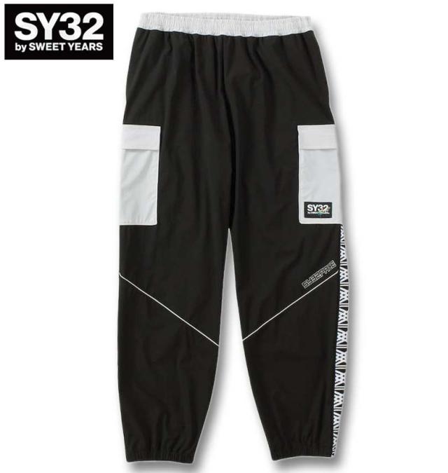 大きいサイズ SY32 by SWEET YEARS パイピング ナイロン カーゴパンツ ブラック×グレー 3L 4L 5L 6L/1274-4331-1-200