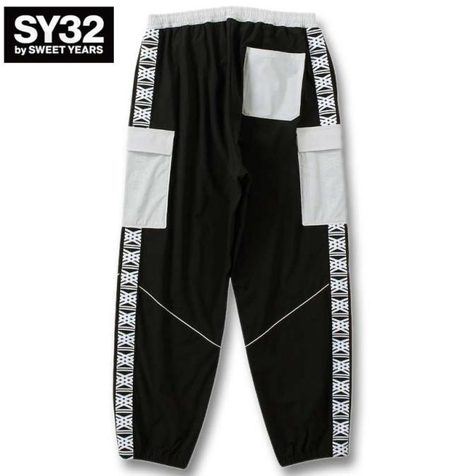 大きいサイズ SY32 by SWEET YEARS パイピング ナイロン カーゴパンツ ブラック×グレー 3L 4L 5L 6L/1274-4331-1-200