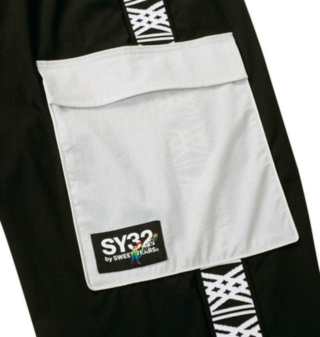 大きいサイズ SY32 by SWEET YEARS パイピング ナイロン カーゴパンツ ブラック×グレー 3L 4L 5L 6L/1274-4331-1-200