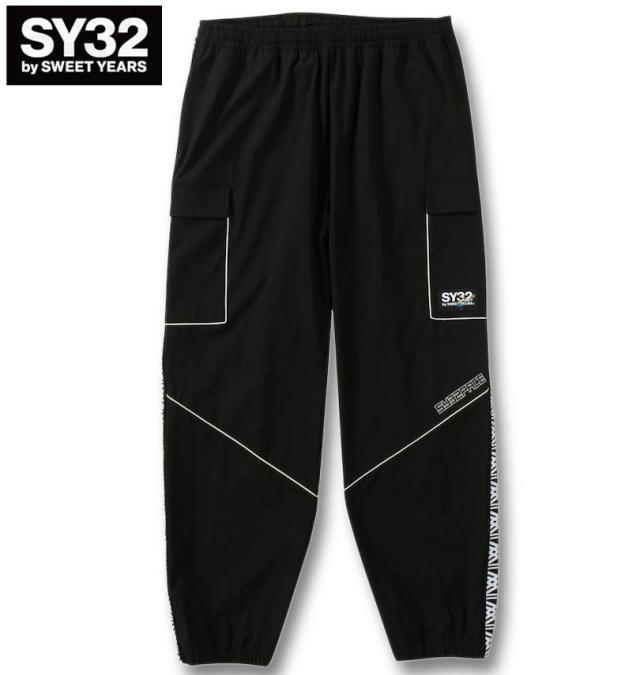 大きいサイズ SY32 by SWEET YEARS パイピング ナイロン カーゴパンツ ブラック 3L 4L 5L 6L/1274-4331-2-200