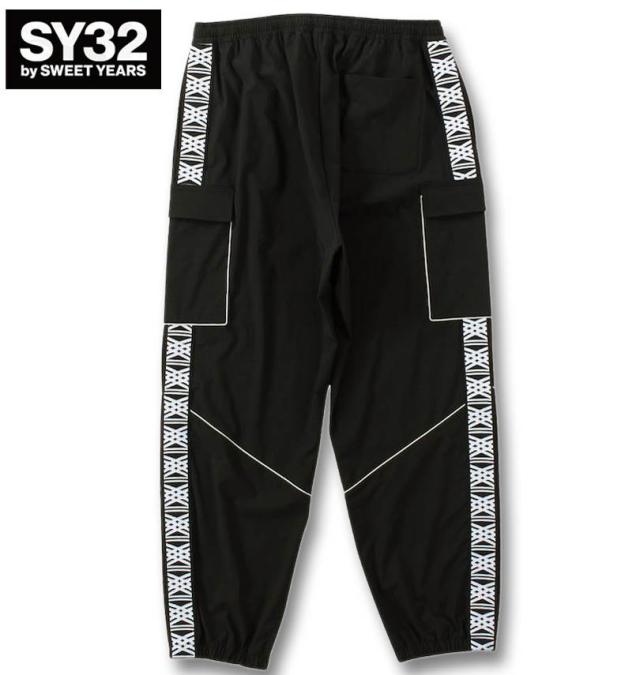 大きいサイズ SY32 by SWEET YEARS パイピング ナイロン カーゴパンツ ブラック 3L 4L 5L 6L/1274-4331-2-200