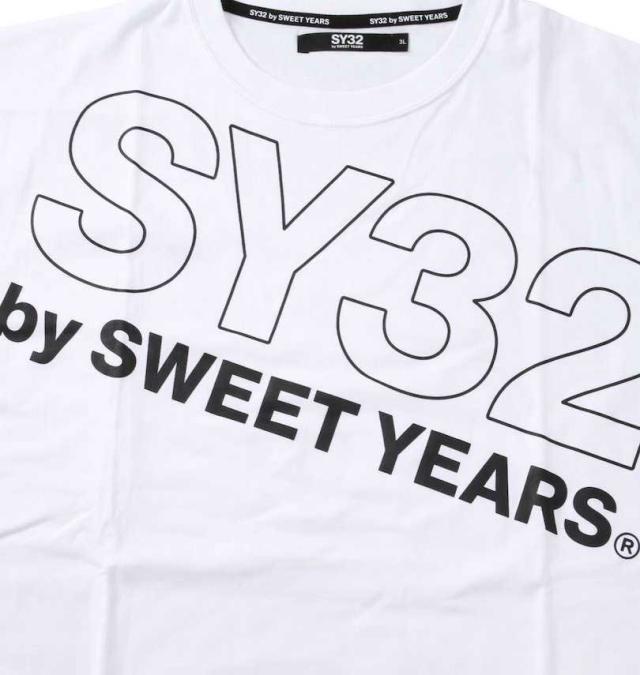 大きいサイズ SY32 by SWEET YEARS スラッシュビッグロゴ半袖Tシャツ ホワイト 3L 4L 5L 6L/1278-3500-1-100