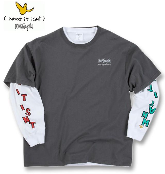 大きいサイズ (What it isNt) 半袖T×長袖T レイヤードTシャツ アンサンブル チャコール×ホワイト 3L 4L 5L 6L 8L/1278-4695-1-105