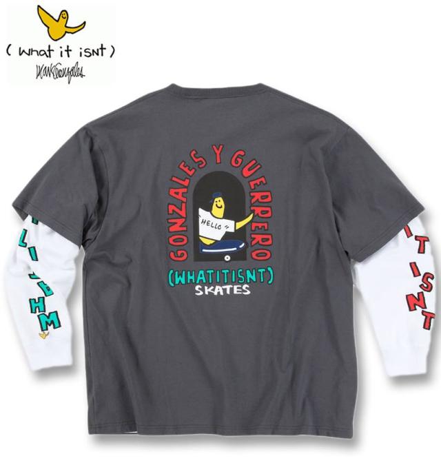 大きいサイズ (What it isNt) 半袖T×長袖T レイヤードTシャツ アンサンブル チャコール×ホワイト 3L 4L 5L 6L 8L/1278-4695-1-105