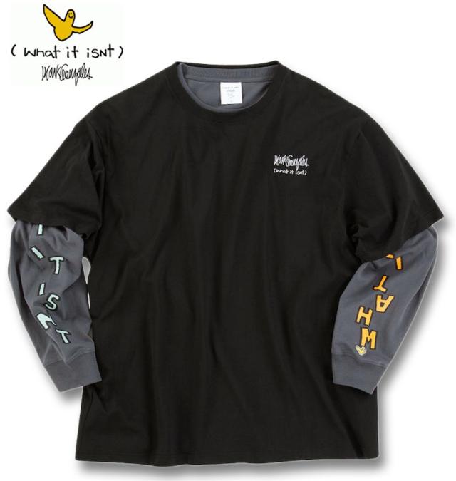 大きいサイズ (What it isNt) 半袖T×長袖T レイヤードTシャツ アンサンブル ブラック×チャコール 3L 4L 5L 6L 8L/1278-4695-2-105