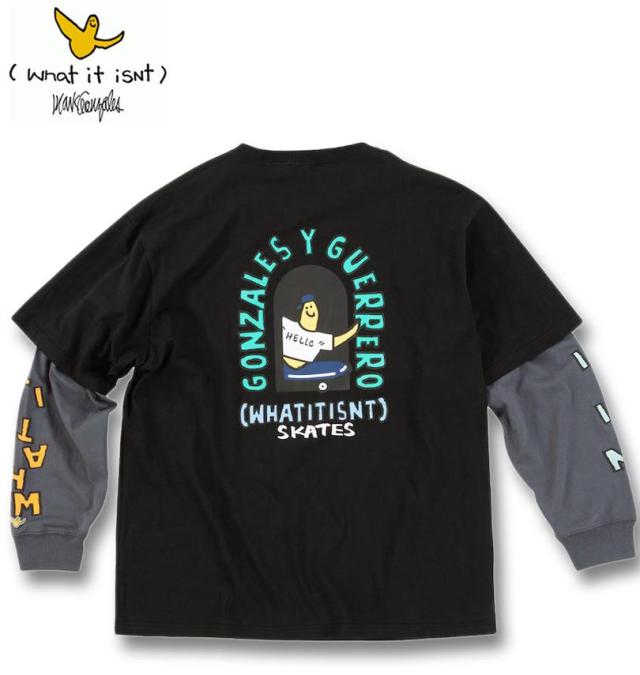 大きいサイズ (What it isNt) 半袖T×長袖T レイヤードTシャツ アンサンブル ブラック×チャコール 3L 4L 5L 6L 8L/1278-4695-2-105