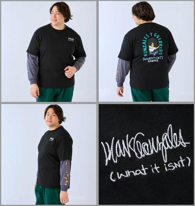 大きいサイズ (What it isNt) 半袖T×長袖T レイヤードTシャツ アンサンブル ブラック×チャコール 3L 4L 5L 6L 8L/1278-4695-2-105