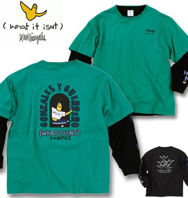 大きいサイズ (What it isNt) 半袖T×長袖T レイヤードTシャツ アンサンブル エメラルド×ブラック 3L 4L 5L 6L 8L/1278-4695-3-105