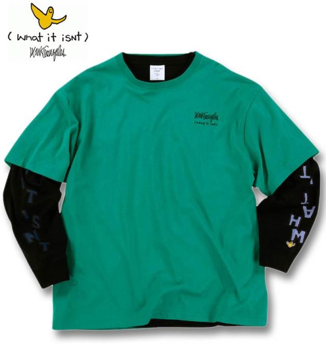 大きいサイズ (What it isNt) 半袖T×長袖T レイヤードTシャツ アンサンブル エメラルド×ブラック 3L 4L 5L 6L 8L/1278-4695-3-105