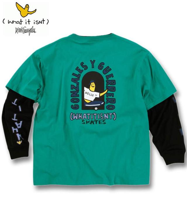 大きいサイズ (What it isNt) 半袖T×長袖T レイヤードTシャツ アンサンブル エメラルド×ブラック 3L 4L 5L 6L 8L/1278-4695-3-105