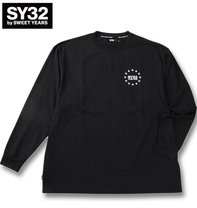大きいサイズ SY32 by SWEET YEARS マルチロゴ バックプリント 長袖 Tシャツ ブラック 3L 4L 5L 6L/1278-5120-2-105