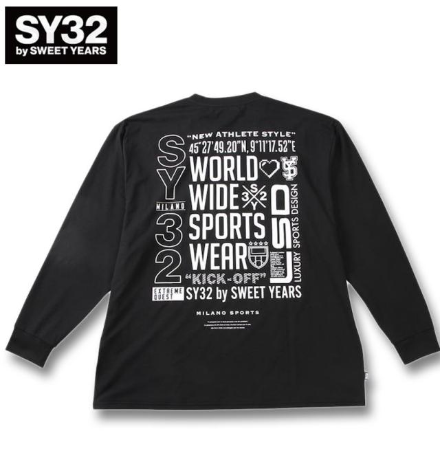大きいサイズ SY32 by SWEET YEARS マルチロゴ バックプリント 長袖 Tシャツ ブラック 3L 4L 5L 6L/1278-5120-2-105