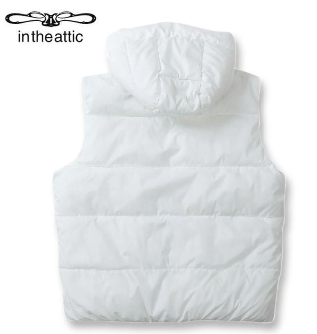 大きいサイズ in the attic フード端スエードライン切替 フェイクダウン ベスト ホワイト 3L 4L 5L 6L/1253-4340-1-108