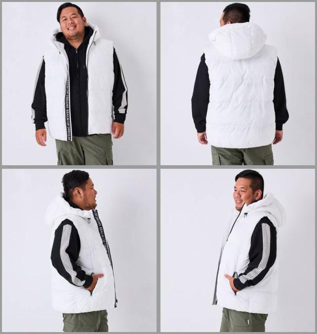 大きいサイズ in the attic フード端スエードライン切替 フェイクダウン ベスト ホワイト 3L 4L 5L 6L/1253-4340-1-108