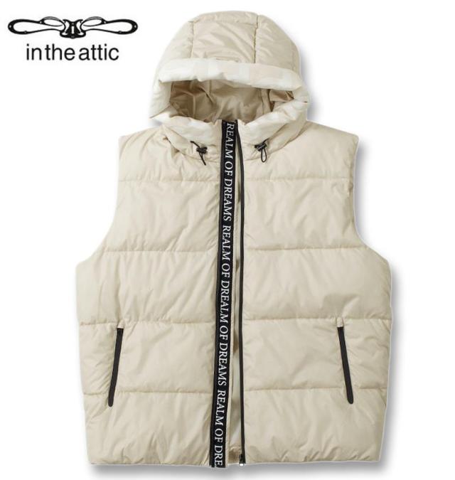 大きいサイズ in the attic フード端スエードライン切替 フェイクダウン ベスト シャンパンゴールド 3L 4L 5L 6L/1253-4340-3-108