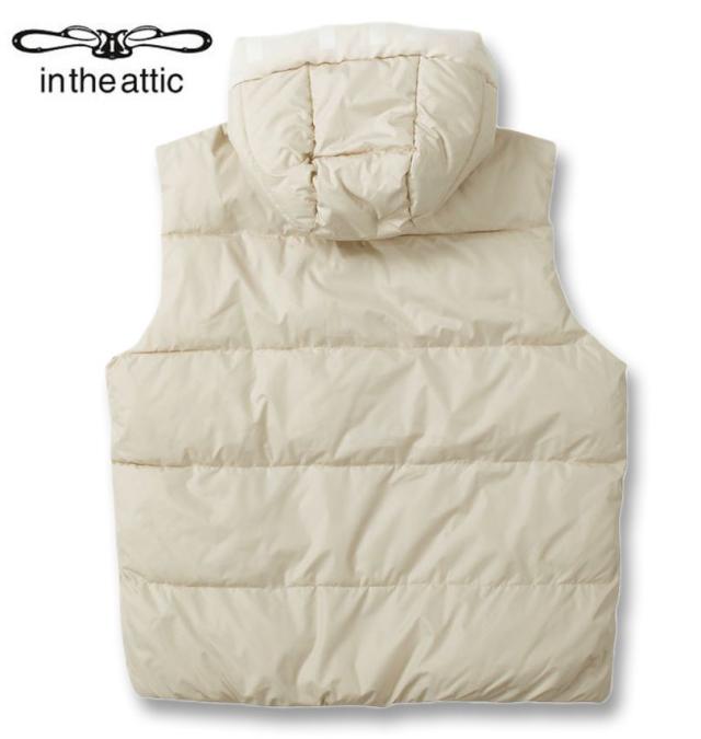 大きいサイズ in the attic フード端スエードライン切替 フェイクダウン ベスト シャンパンゴールド 3L 4L 5L 6L/1253-4340-3-108