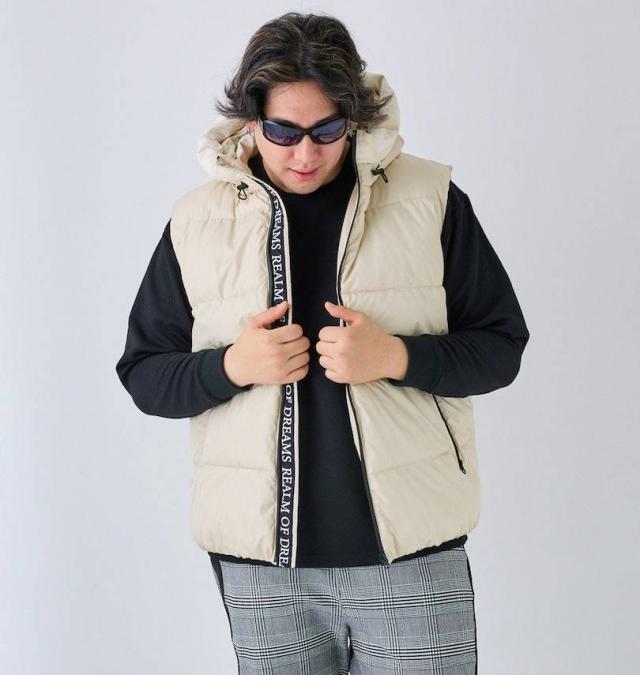 大きいサイズ in the attic フード端スエードライン切替 フェイクダウン ベスト シャンパンゴールド 3L 4L 5L 6L/1253-4340-3-108