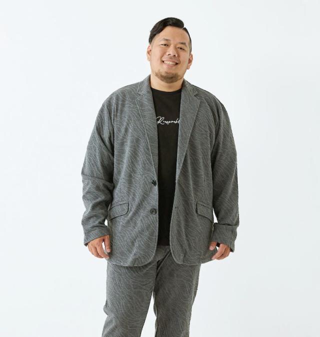 大きいサイズ in the attic バイアス 膨れジャガード 2B ジャケット チャコール 3L 4L 5L 6L/1258-5364-1-108