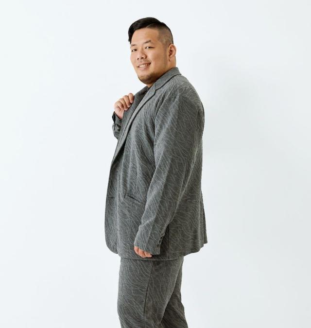 大きいサイズ in the attic バイアス 膨れジャガード 2B ジャケット チャコール 3L 4L 5L 6L/1258-5364-1-108