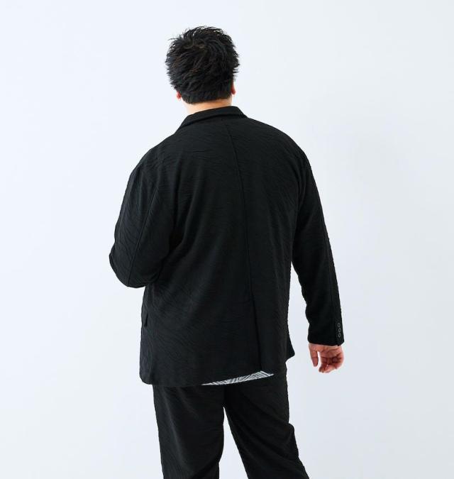 大きいサイズ in the attic バイアス 膨れジャガード 2B ジャケット ブラック 3L 4L 5L 6L/1258-5364-2-108