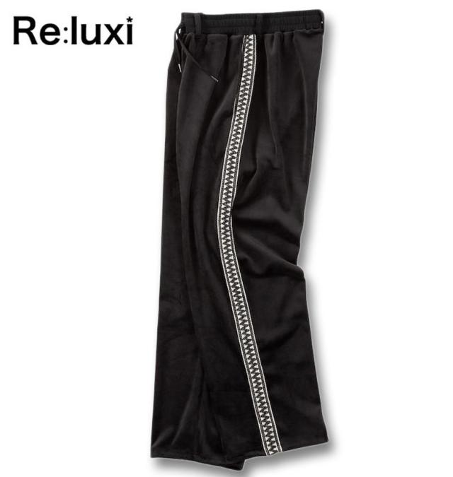 大きいサイズ Re:luxi ベロア トラックパンツ ブラック 3L 4L 5L 6L/1274-4615-2-108