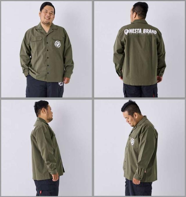 大きいサイズ NESTA BRAND オープンカラー 長袖 シャツ カーキ 3L 4L 5L 6L 8L/1277-4315-1-108