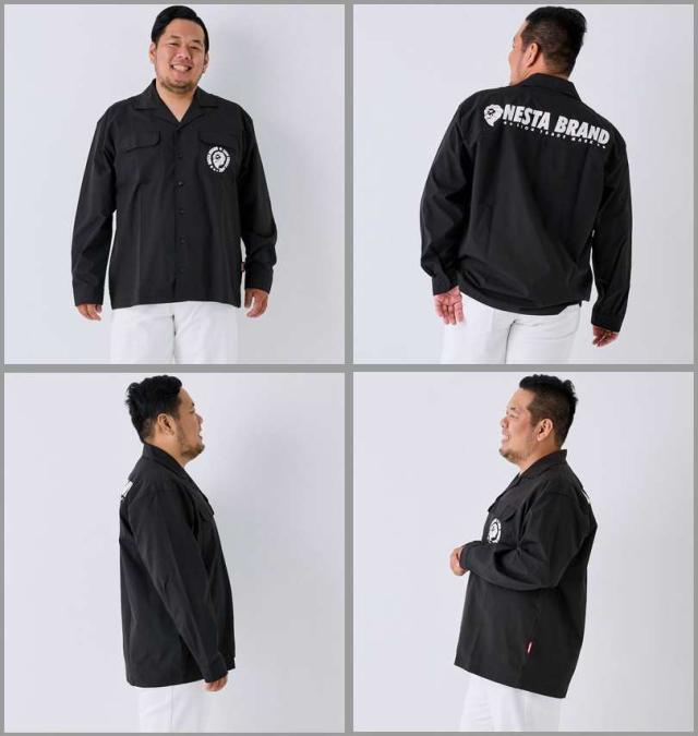 大きいサイズ NESTA BRAND オープンカラー 長袖 シャツ ブラック 3L 4L 5L 6L 8L/1277-4315-2-108