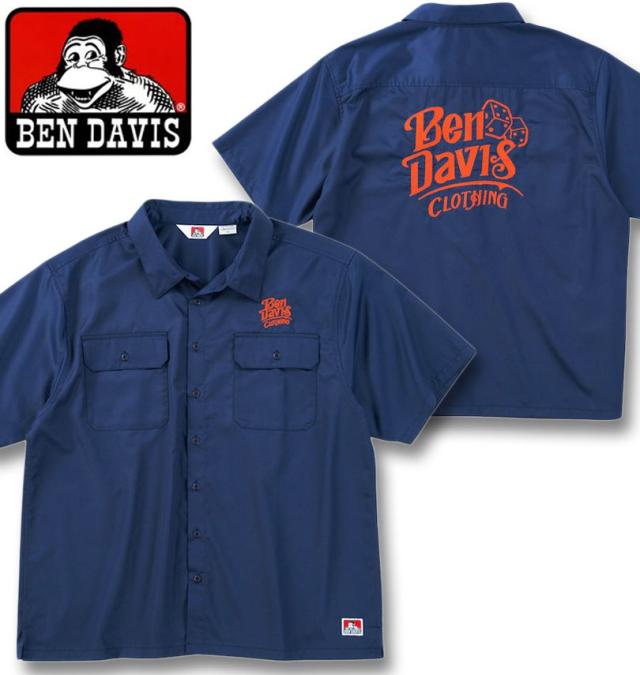 大きいサイズ BEN DAVIS エンブロイダリー ワーク 半袖シャツ ネイビー 3L 4L 5L 6L/1277-5270-1-108
