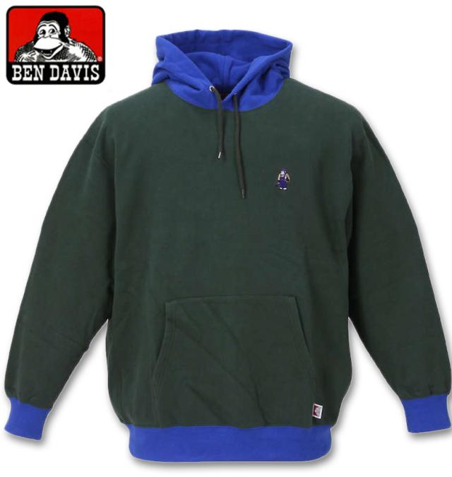 大きいサイズ BEN DAVIS 裏毛ミニゴリラ刺繍プルパーカー エメラルドグリーン 3L 4L 5L 6L/1278-2162-2-108