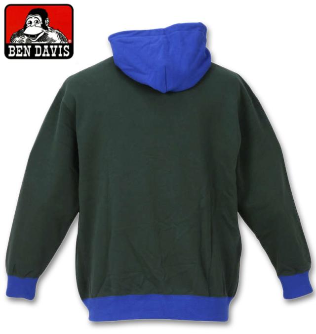 大きいサイズ BEN DAVIS 裏毛ミニゴリラ刺繍プルパーカー エメラルドグリーン 3L 4L 5L 6L/1278-2162-2-108