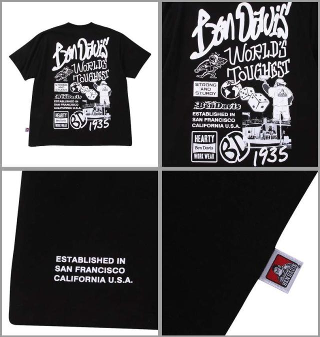 大きいサイズ BEN DAVIS 長袖T&半袖T レイヤード Tシャツ ブラック×ホワイト 3L 4L 5L 6L/1278-4685-2-108