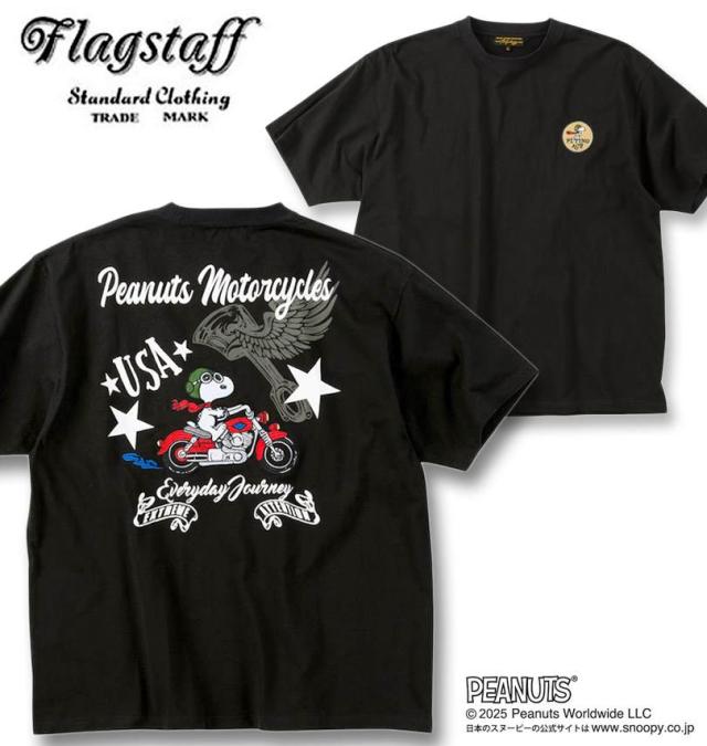 大きいサイズ FLAGSTAFF×PEANUTS スヌーピーコラボ 半袖 Tシャツ ブラック 3L 4L 5L 6L 8L/1278-5227-2-108