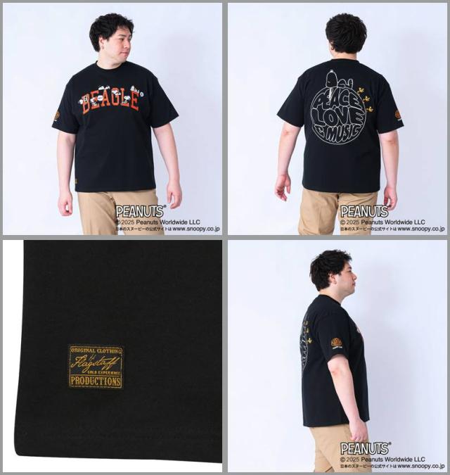 大きいサイズ FLAGSTAFF×PEANUTS スヌーピーコラボ 半袖 Tシャツ ブラック 3L 4L 5L 6L/1278-5595-2-108