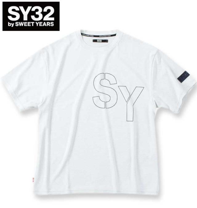 大きいサイズ SY32 by SWEET YEARS ステンシルロゴ 半袖 Tシャツ ホワイト×グレー 3L 4L 5L 6L/1278-4292-1-110