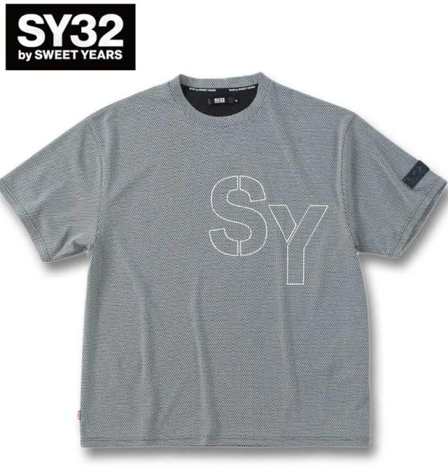 大きいサイズ SY32 by SWEET YEARS ステンシルロゴ 半袖 Tシャツ ブラック×グレー 3L 4L 5L 6L/1278-4292-2-110