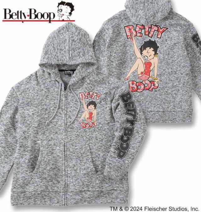 大きいサイズ BETTY BOOP ニットフリース プリント フルジップパーカー ミックスグレー 3L 4L 5L 6L/1278-4631-1-110