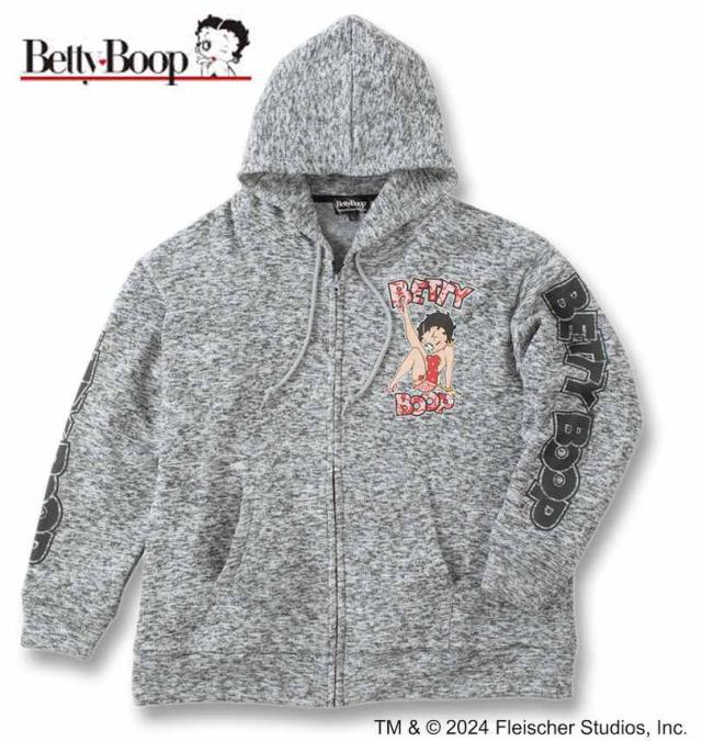 大きいサイズ BETTY BOOP ニットフリース プリント フルジップパーカー ミックスグレー 3L 4L 5L 6L/1278-4631-1-110